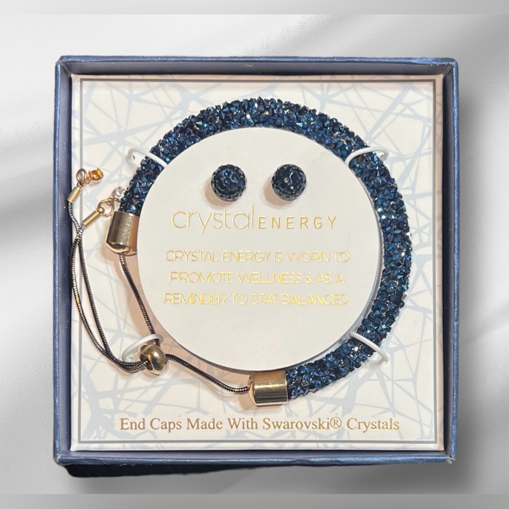 Crystal Energy Swarovski adjustable bracelet w/ Earrings Promote Balance NIB